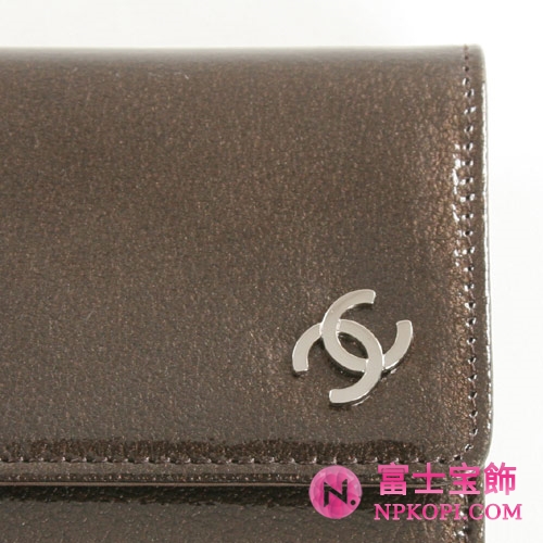 シャネル エナメル 長財布 モカブラウン A36497